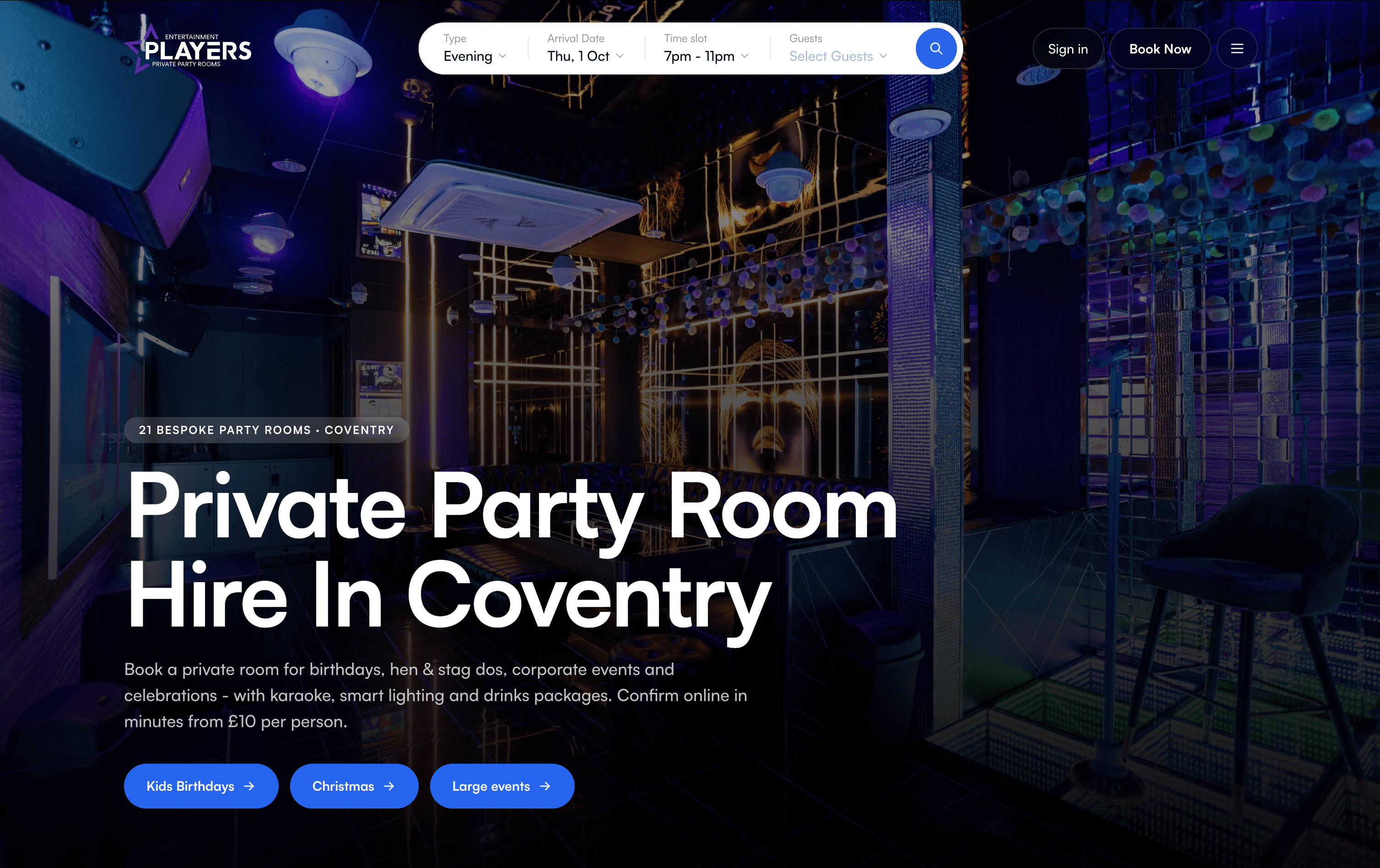 Players Party Rooms — Booking platform